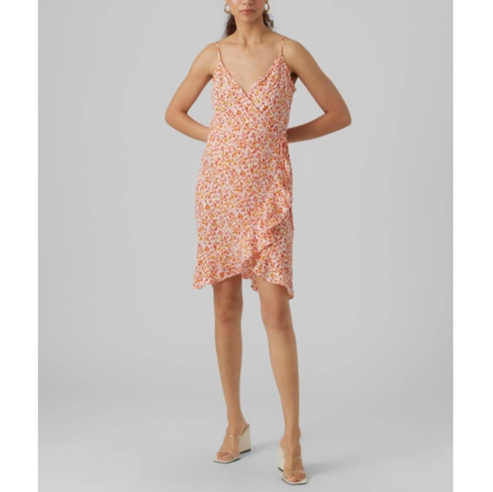 New VERO MODA NORDSTROM Women's Orange Floral Emma Wrap Sundress Size L